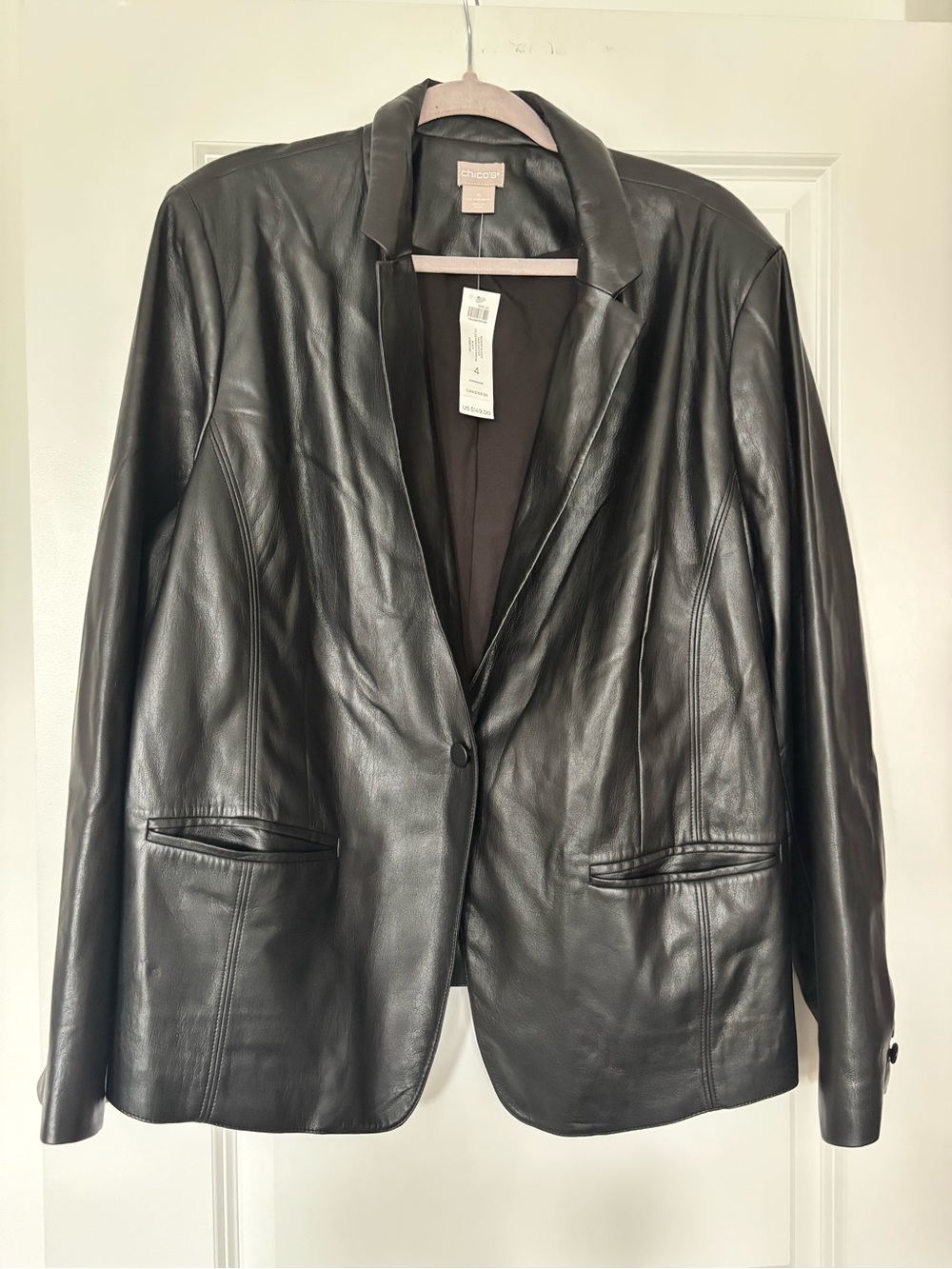 Chico's Black Leather Single-Button Blazer